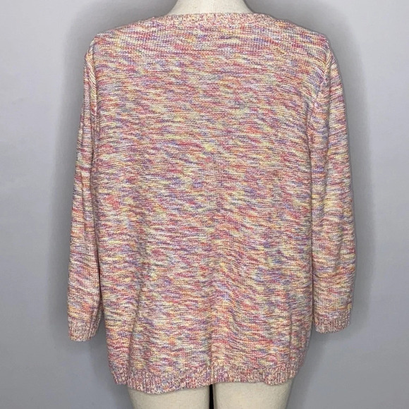 Lands' End 100% Cotton 3/4 Sleeve Multi Color Cable Knit Sweater - Size Large - Picture 3 of 5